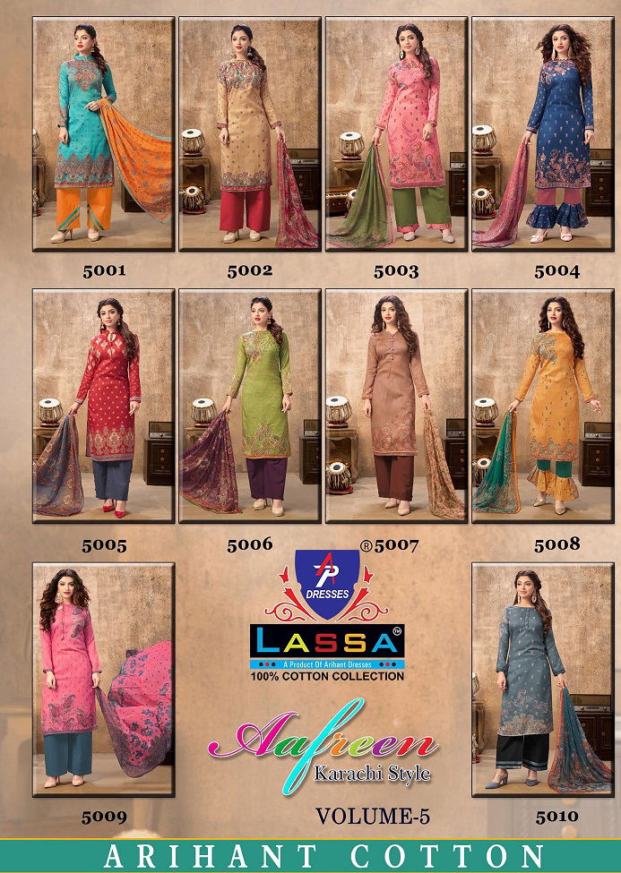 Arihant Lass Afreen 5 Latest Fancy Designer Regular Casual Wear Patiyala Printed Karachi Cotton Dress Material Collection
